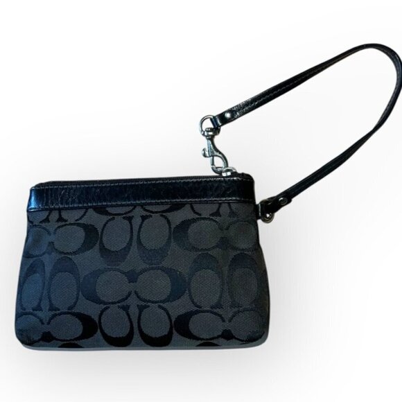 VINTAGE COACH classic Jacquard Signature Black Leather Trim Wristlet Wallet logo - Picture 2 of 5